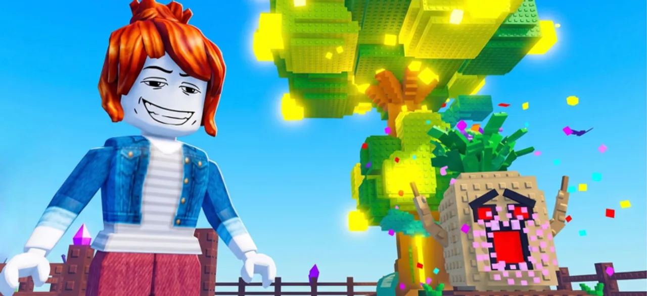 Official Grow a Plant promotional artwork featuring block-built plants